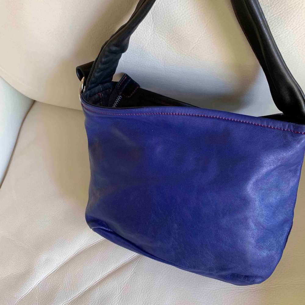 Genuine blue leather shoulder bag